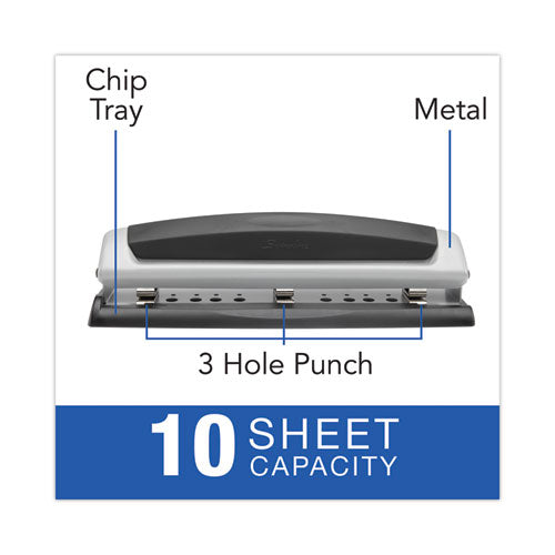 Image of Swingline® A7074037D 10-Sheet Precision Pro Desktop Two- To Three-Hole Punch, 9/32" Holes