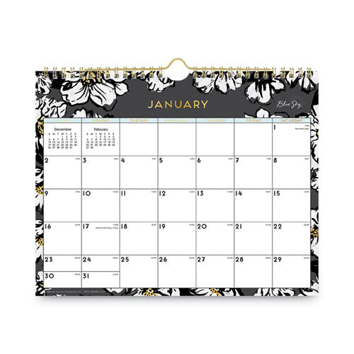 Image of Blue Sky® 116052 Baccara Dark Wall Calendar, Floral Artwork, 11 x 8.75, White/Black/Gold Sheets, 12-Month (Jan to Dec): 2026