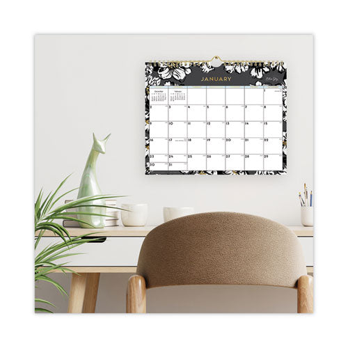 Image of Blue Sky® 116052 Baccara Dark Wall Calendar, Floral Artwork, 11 x 8.75, White/Black/Gold Sheets, 12-Month (Jan to Dec): 2026