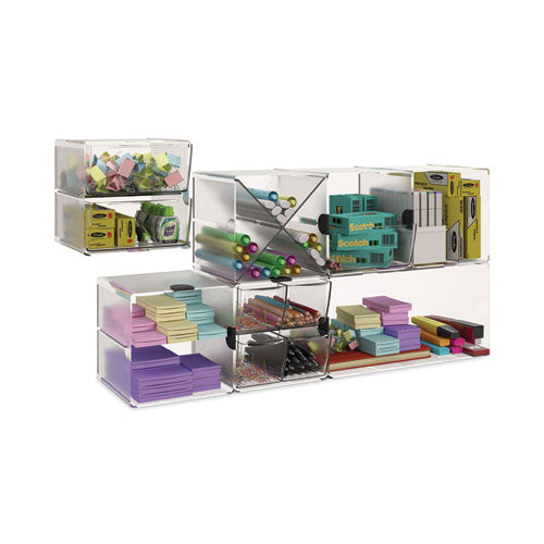 Image of deflecto® 350501 Stackable Cube Organizer, Double Cube, Plastic, 12 x 6 x 6, Clear