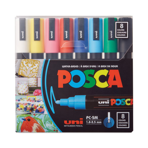 Image of POSCA PC5M8C Water-Based Paint Markers, Medium Bullet Tip, Assorted Colors, 8/Pack