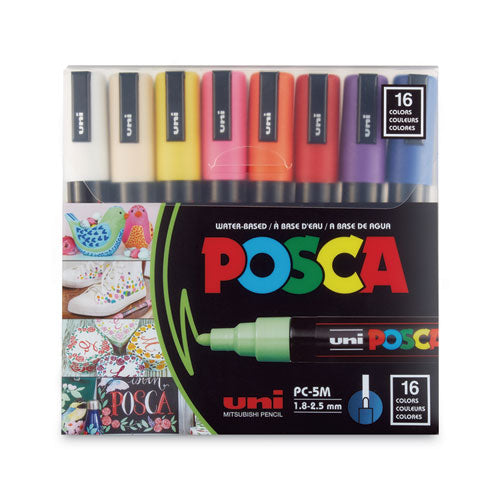 Image of POSCA PC5M16C Water-Based Paint Markers, Medium Bullet Tip, Assorted Colors, 16/Pack