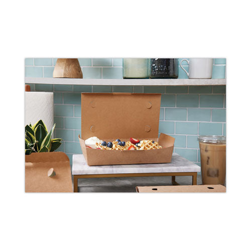 Image of Pactiv Evergreen NOB02KECTE EarthChoice Tamper Evident OneBox Paper Box, 9.7 x 5.6 x 2, Brown, 100/Carton