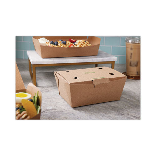 Image of Pactiv Evergreen NOB03KECTE EarthChoice Tamper Evident OneBox Paper Box, 7.6 x 5.7 x 3.3, Brown, 160/Carton