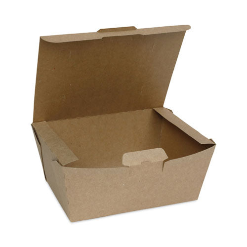 Image of Pactiv Evergreen NOB03KECTE EarthChoice Tamper Evident OneBox Paper Box, 7.6 x 5.7 x 3.3, Brown, 160/Carton