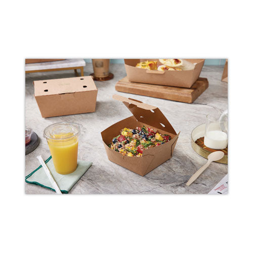 Image of Pactiv Evergreen NOB01KECTE EarthChoice Tamper Evident OneBox Paper Box, 5.4 x 5.4 x 2.5, Brown, 312/Carton