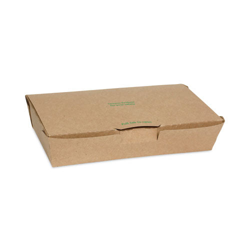 Image of Pactiv Evergreen NOB02KECTE EarthChoice Tamper Evident OneBox Paper Box, 9.7 x 5.6 x 2, Brown, 100/Carton