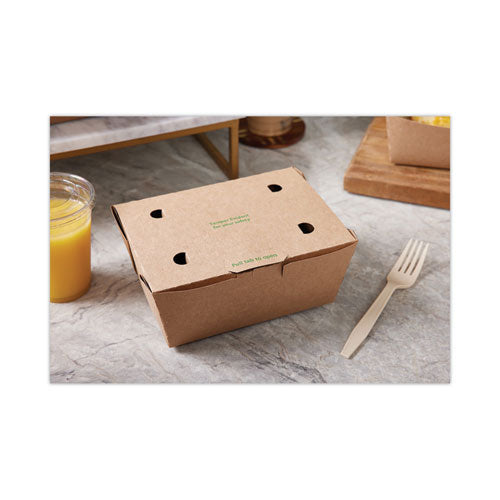 Image of Pactiv Evergreen NOB03KECTE EarthChoice Tamper Evident OneBox Paper Box, 7.6 x 5.7 x 3.3, Brown, 160/Carton