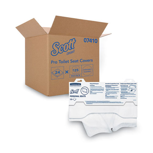 Image of Scott® 07140 Personal Seats Sanitary Toilet Seat Covers, 15 X 18, White, 125/pack, 24 Packs/carton