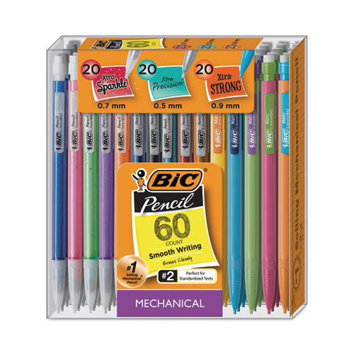 Image of BIC® WX7TG026-BLK Mechanical Pencil Variety Pack, Assorted Graphite Diameters, HB (#2), Black Lead, Assorted Barrel Colors, 60/Pack