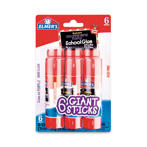 Image of Elmer's® E578 School Glue Stick, 0.77 oz, Applies Purple, Dries Clear, 6/Pack