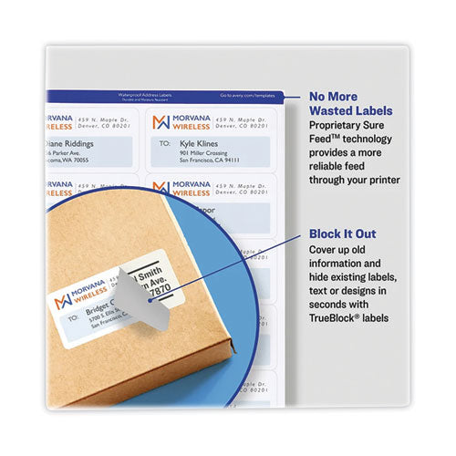 Image of Avery® 5816 Shipping Labels with TrueBlock Technology, Laser Printers, 2.5 x 4, White, 8/Sheet, 25 Sheets/Pack