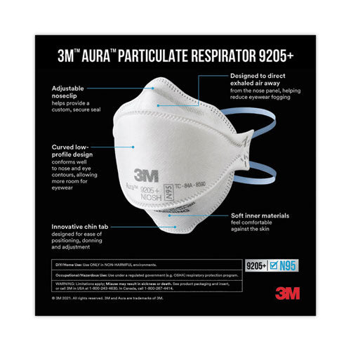 Image of 3M 9205PH-20-DC Aura Particulate Respirator 9205+, N95, One Size Fits All, 20/Pack