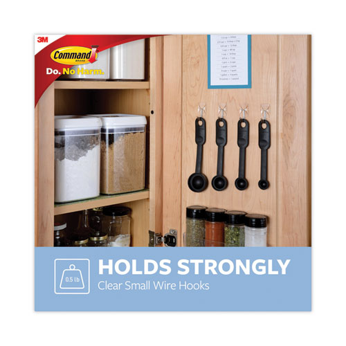 Image of Command 17067CLR-15NA Small Wire Hooks, Small, Plastic/Metal, Clear, 0.5 lb Capacity, Clear, 15 Hooks and 20 Strips/Pack