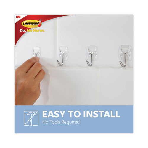 Image of Command 17067CLR-15NA Small Wire Hooks, Small, Plastic/Metal, Clear, 0.5 lb Capacity, Clear, 15 Hooks and 20 Strips/Pack