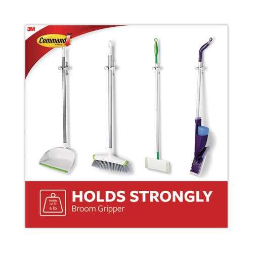 Image of Command 17007-3NA Broom Gripper, 3.12w x 1.85d x 3.34h, White/Gray, 3 Grippers/6 Strips