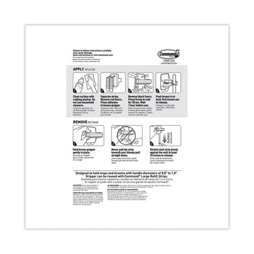 Image of Command 17007-3NA Broom Gripper, 3.12w x 1.85d x 3.34h, White/Gray, 3 Grippers/6 Strips