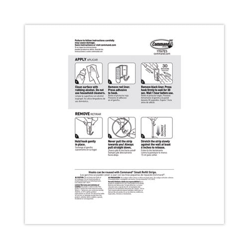 Image of Command 17067-22NA Small Wire Hooks, Small, Plastic/Metal, White, 0.5 lb Capacity, 22 Hooks and 24 Strips/Pack