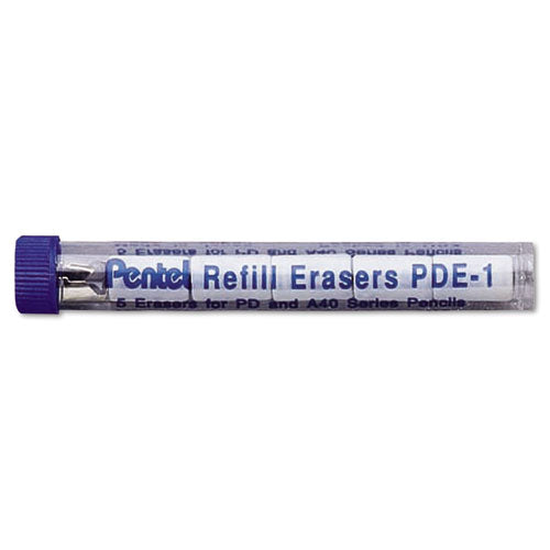 Image of Pentel® PDE-1 Eraser Refills For Pentel Champ, E-Sharp, Jolt, Icy And Quicker Clicker Pencils, Cylindrical Rod, White, 5/tube