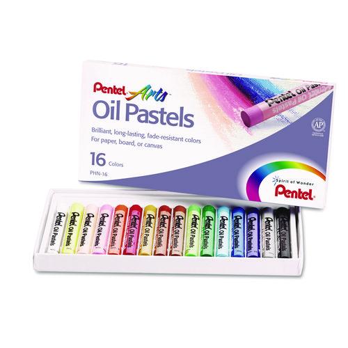 Image of Pentel® PHN-16 Oil Pastel Set With Carrying Case, 16 Assorted Colors, 0.38" Dia X 2.38", 16/pack
