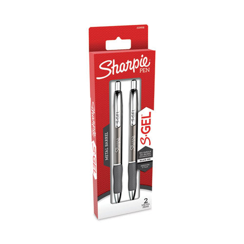 Image of Sharpie® S-Gel 2194704 S-Gel Premium Metal Barrel Gel Pen, Retractable, Medium 0.7 mm, Black Ink, Black Barrel, 2/Pack