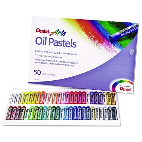 Image of Pentel® PHN-50 Oil Pastel Set With Carrying Case, 45 Assorted Colors, 0.38' Dia X 2.38", 50/pack