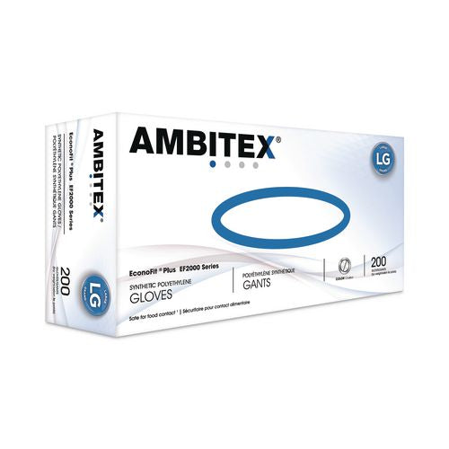 Image of AMBITEX® EFLG2000 EconoFit Plus Polyethylene Gloves, Powder-Free, Large, Clear, 200/Box, 10 Boxes/Carton