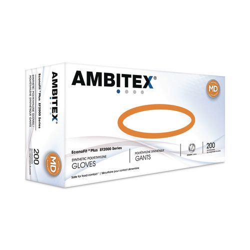 Image of AMBITEX® EFMD2000 EconoFit Plus Polyethylene Gloves, Powder-Free, Medium, Clear, 200/Box, 10 Boxes/Carton