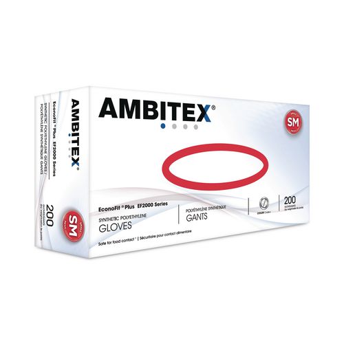 Image of AMBITEX® EFSM2000 EconoFit Plus Polyethylene Gloves, Powder-Free, Small, Clear, 200/Box, 10 Boxes/Carton
