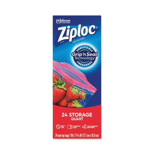 Image of Ziploc® 383235 Seal Top Bags, Quart, 7.44" x 7", Clear, 24/Box