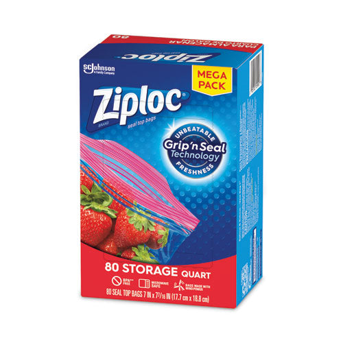 Image of Ziploc® 351319 Seal Top Bags, Quart, 7.44" x 7", Clear, 80/Box