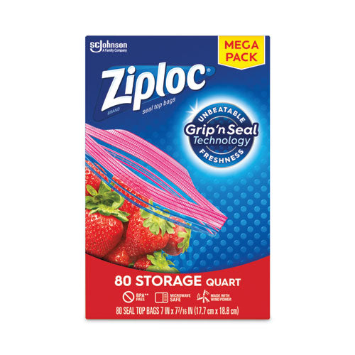 Image of Ziploc® 351319 Seal Top Bags, Quart, 7.44" x 7", Clear, 80/Box