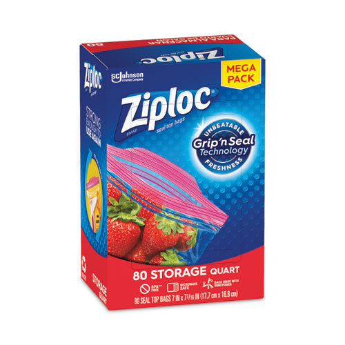 Image of Ziploc® 351319 Seal Top Bags, Quart, 7.44" x 7", Clear, 80/Box