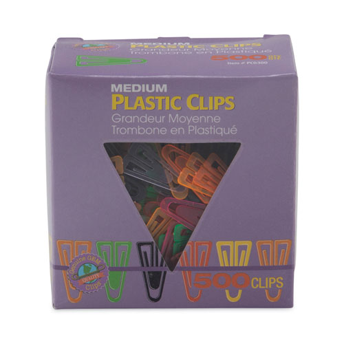 Image of GEM® PC0300 Plastic Paper Clips, Medium, Smooth, Assorted Colors, 500/Box