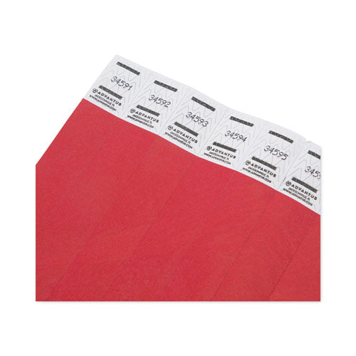 Image of Advantus 75441 Crowd Management Wristbands, Sequentially Numbered, 10" x 0.75", Red, 100/Pack