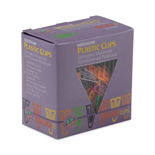 Image of GEM® PC0300 Plastic Paper Clips, Medium, Smooth, Assorted Colors, 500/Box