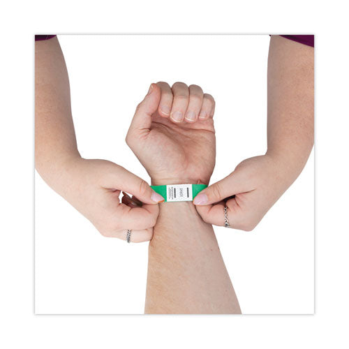 Image of Advantus 75443 Crowd Management Wristbands, Sequentially Numbered, 10" x 0.75", Green, 100/Pack