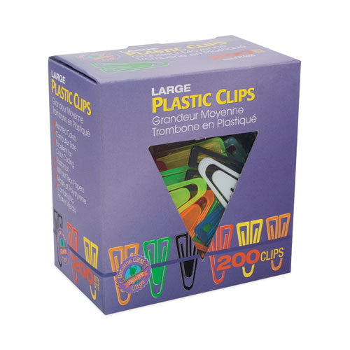 Image of GEM® GEMPC0600 Plastic Paper Clips, Large, Smooth, Assorted Colors, 200/Box
