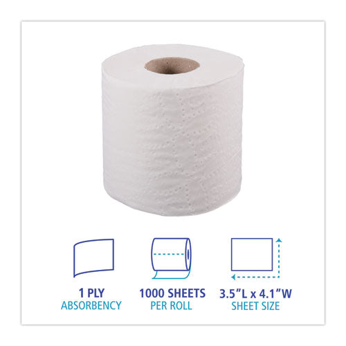 Image of Boardwalk® B6170 One-Ply Toilet Tissue, Septic Safe, White, 1,000 Sheets/Roll, 96 Rolls/Carton