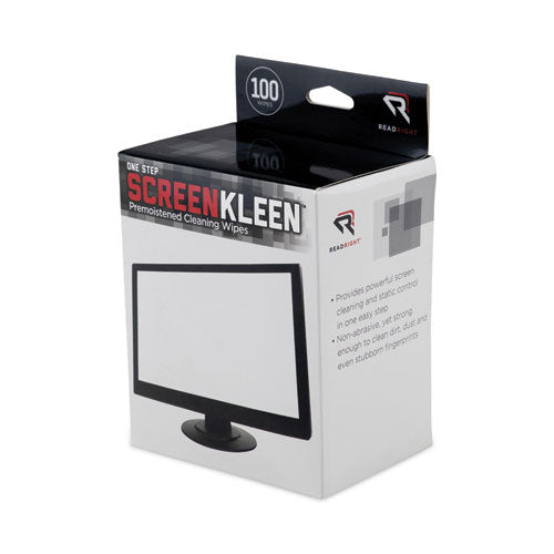 Image of Read Right® RR1309 OneStep CRT ScreenKleen Cleaning Pads, Cloth, 5 x 5, Unscented, White, 100/Box