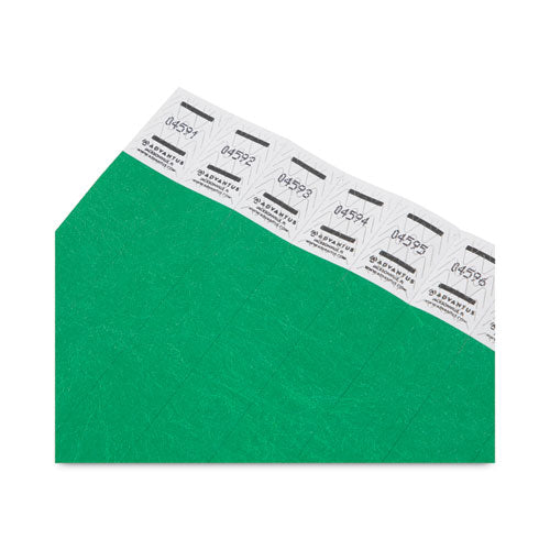 Image of Advantus 75443 Crowd Management Wristbands, Sequentially Numbered, 10" x 0.75", Green, 100/Pack