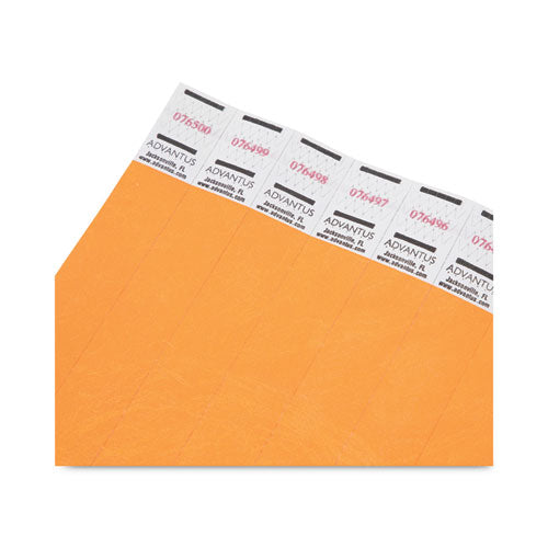 Image of Advantus 91120 Crowd Management Wristbands, Sequentially Numbered, 9.75" x 0.75", Neon Orange, 500/Pack
