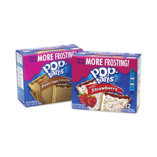 Image of Kellogg's® 3800022095 Pop Tarts, Brown Sugar Cinnamon/Strawberry, 2 Tarts/Pouch, 12 Pouches/Pack, 2 Packs/Carton