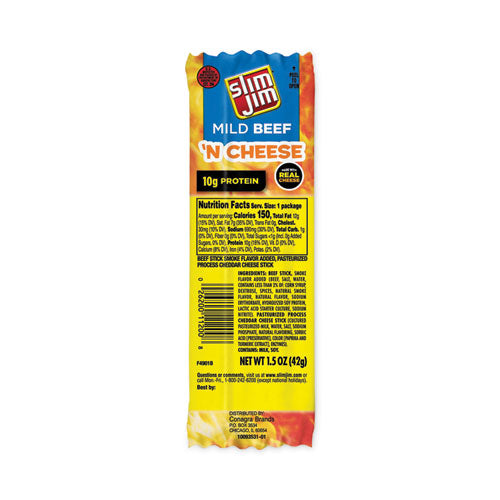 Image of Slim Jim® 11205 Beef and Cheese Meat Sticks, 1.5 oz Pack, 18/Carton