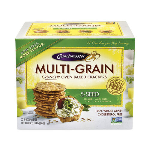 Image of Crunchmaster® 79 5-Seed Multi-Grain Crunchy Oven Baked Crackers, Whole Wheat, 10 oz Bag, 2 Bags/Box