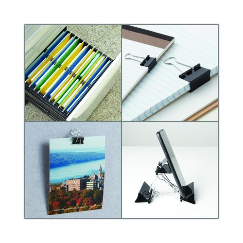 Image of Universal® Binder Clips with Storage Tub, (50) Small (0.75"), (10) Medium (1.25"), Black/Silver