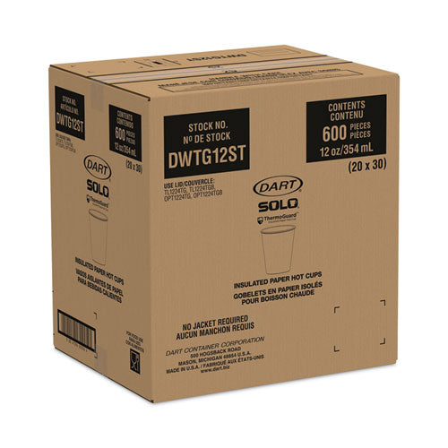 Image of SOLO® DWTG12ST Thermoguard Insulated Paper Hot Cups, 12 oz, Steam Print Design, 600/Carton