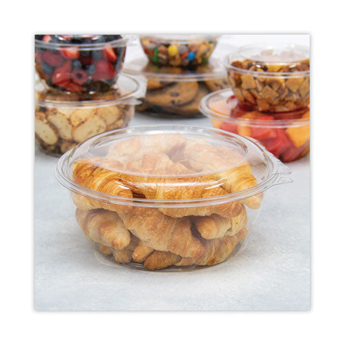 Image of Dart® CTR64BD SafeSeal Tamper-Resistant, Tamper-Evident Bowls with Dome Lid, 64 oz, 8.9" Diameter x 4" h, Clear, Plastic, 100/Carton