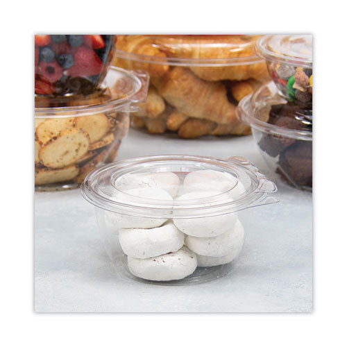 Image of Dart® CTR16BF SafeSeal Tamper-Resistant, Tamper-Evident Bowls with Flat Lid, 16 oz, 5.5" Diameter x 2.7" h, Clear, Plastic, 240/Carton