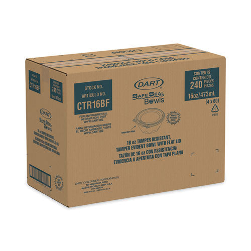 Image of Dart® CTR16BF SafeSeal Tamper-Resistant, Tamper-Evident Bowls with Flat Lid, 16 oz, 5.5" Diameter x 2.7" h, Clear, Plastic, 240/Carton